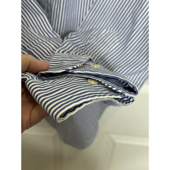 Ralph Lauren Size 15 32/33 Collared Dress Shirt Blue White Striped Polo Logo - Picture 2 of 5